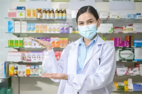 Friendly pharmacy team illustration